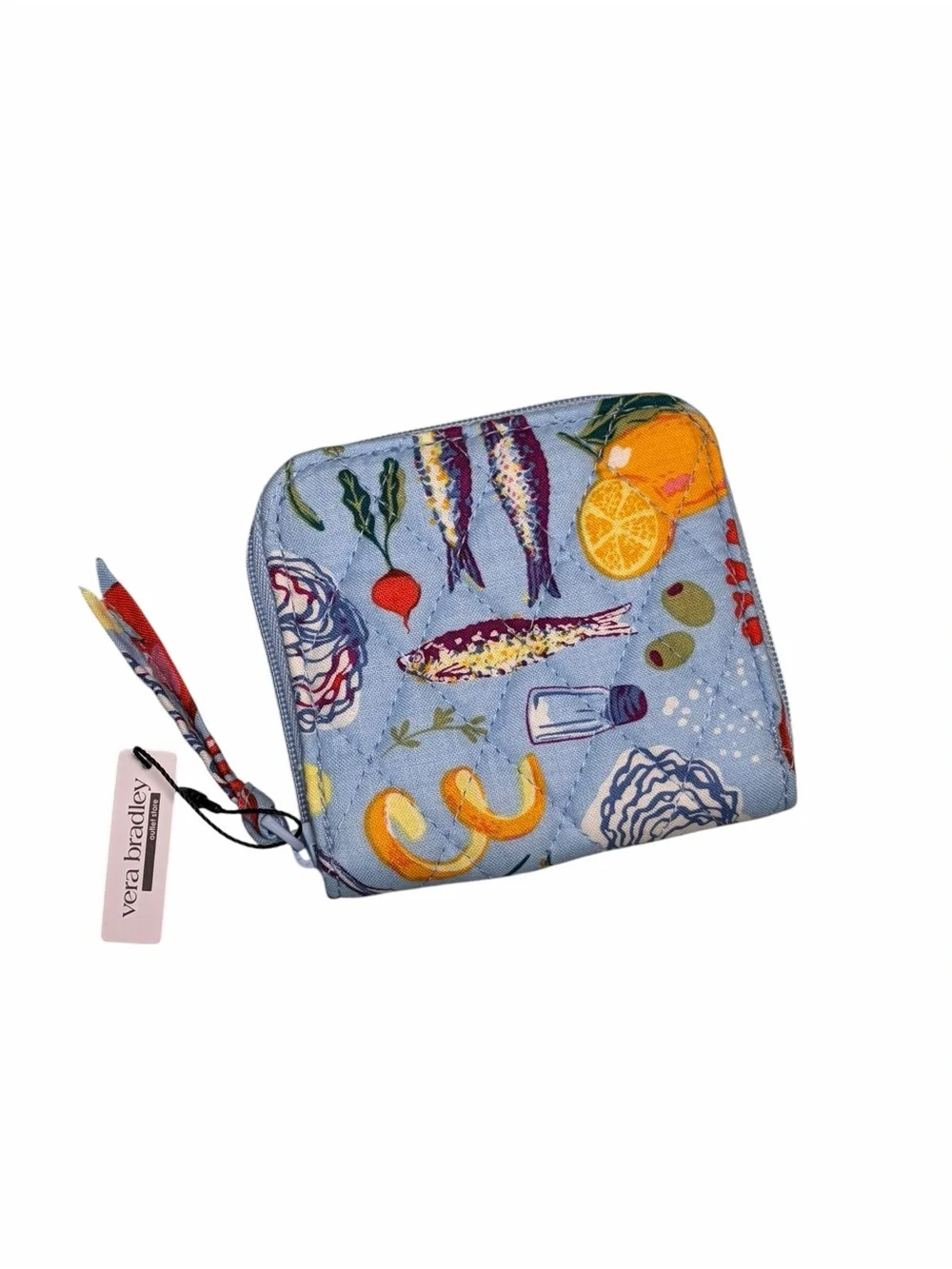 Vera Bradley Seafood Boil Blue Citrus & Seafood Essential Small Zip Wallet